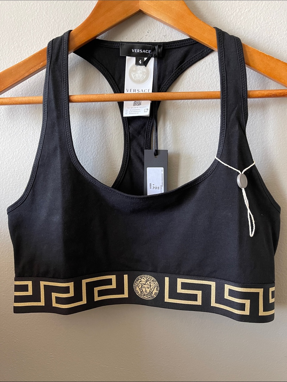 NEW Versace Cotton Greek key Logo Band Sports Bra Sz 4 - Picture 1 of 12